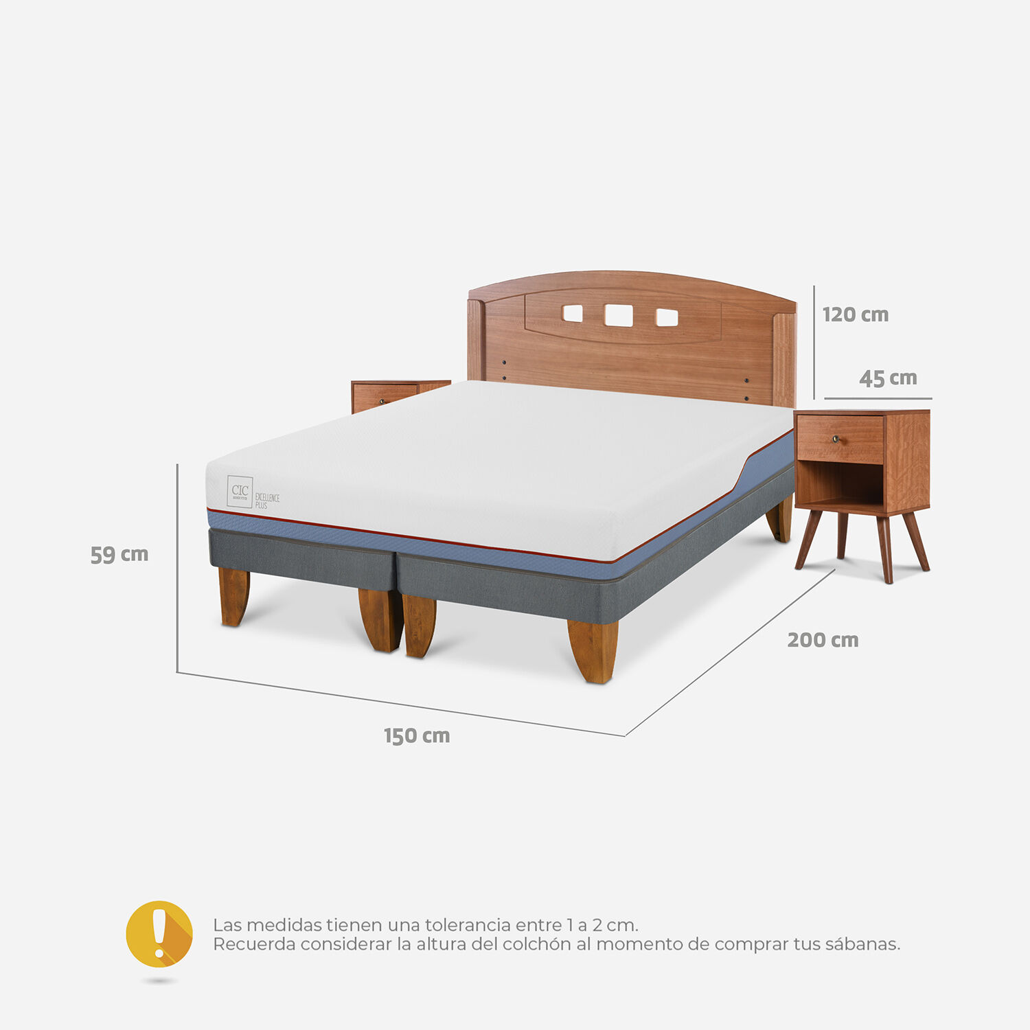 Cama Europea 2 Plazas Excellence Plus Base Dividida + Set Gales Caramel