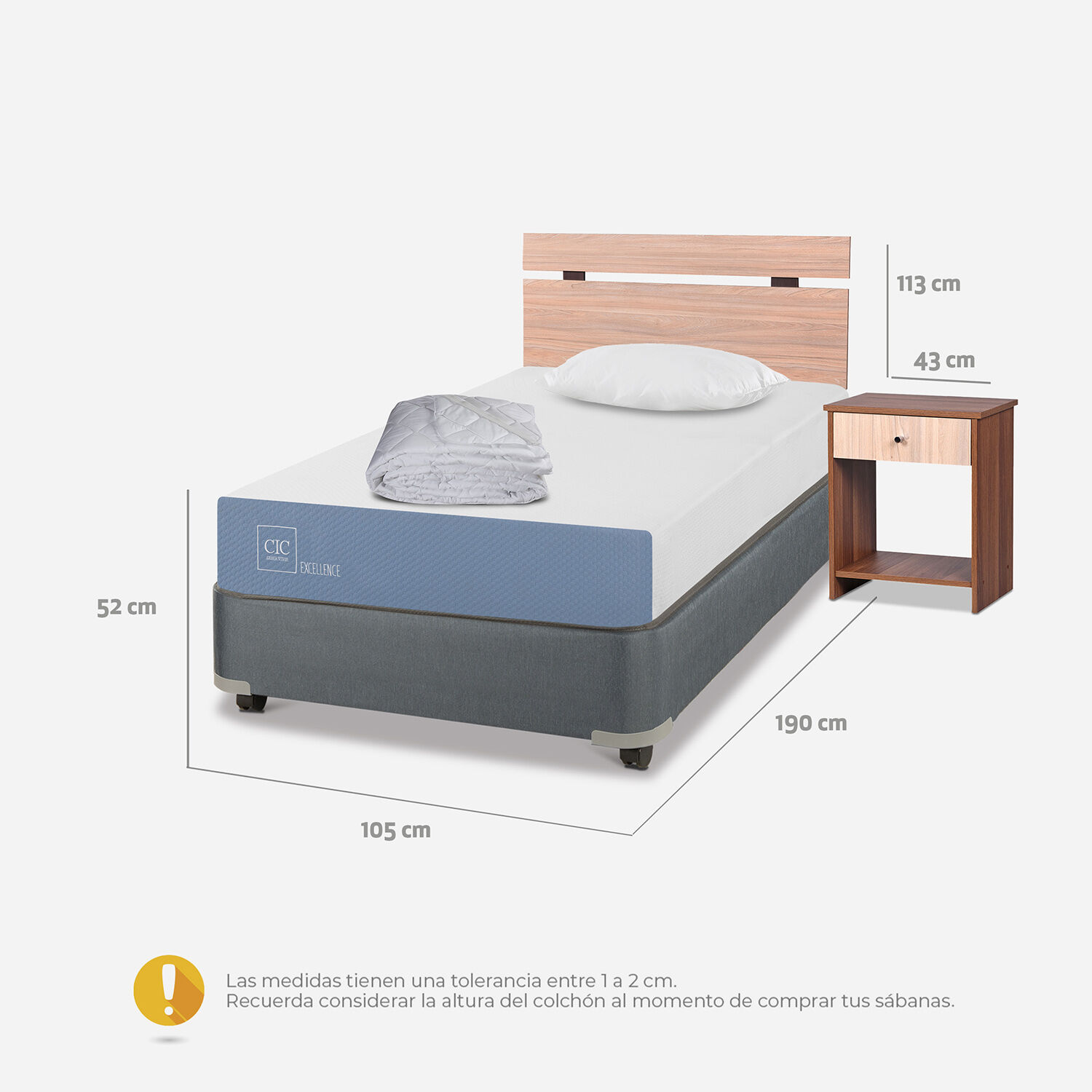 Cama Americana 1,5 Plazas Excellence + Set Olmo + Almohada + Plumón