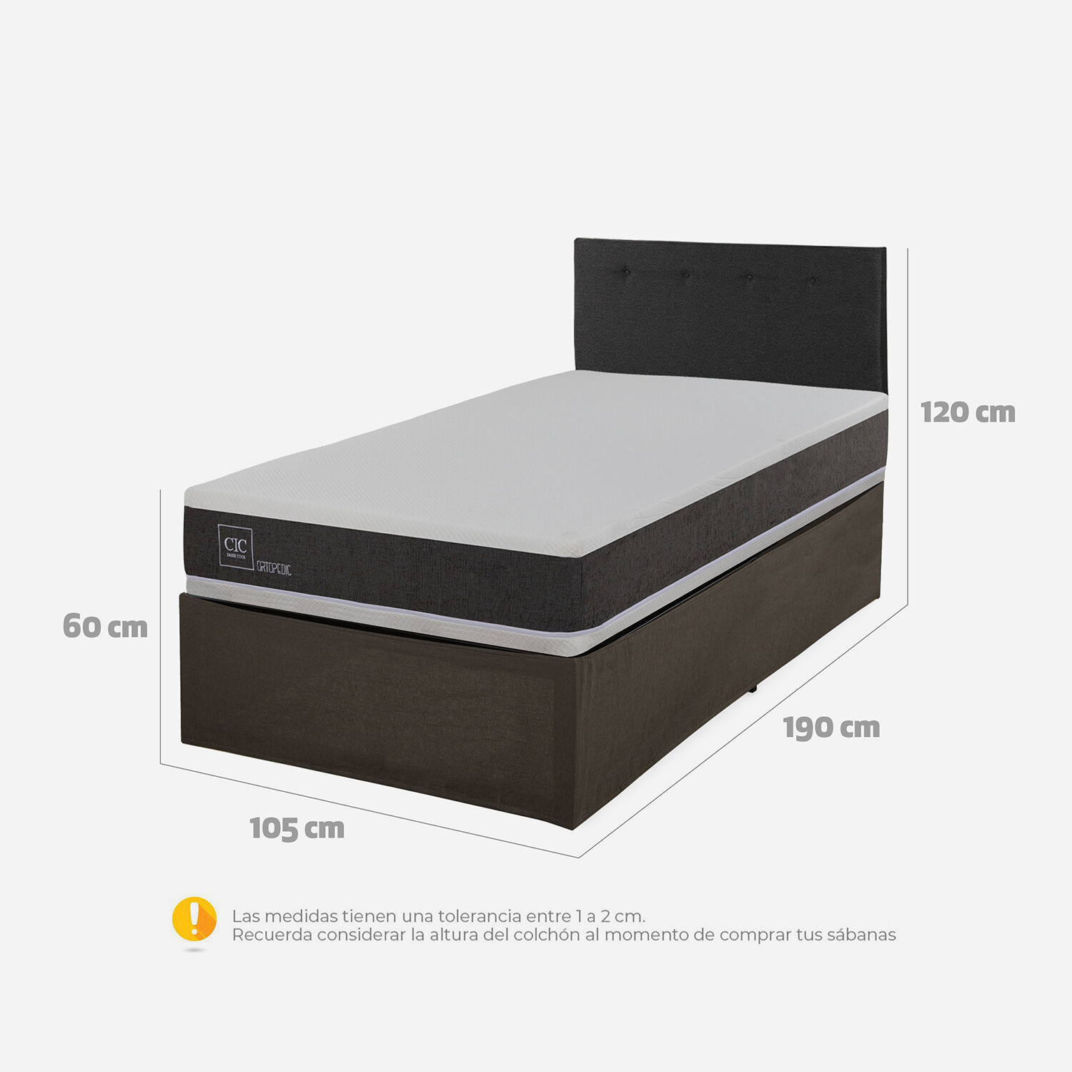 Cama Iron Smart 1,5 Plazas Ortopedic + Respaldo Black