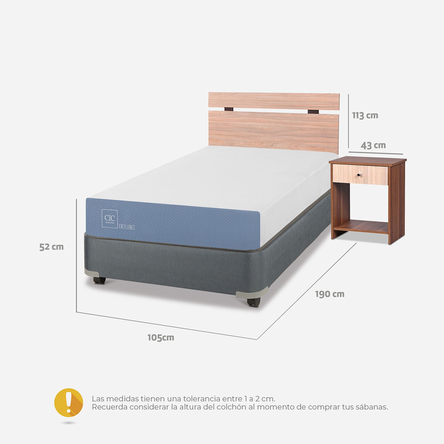 Cama Americana 1,5 Plazas Excellence + Set Olmo