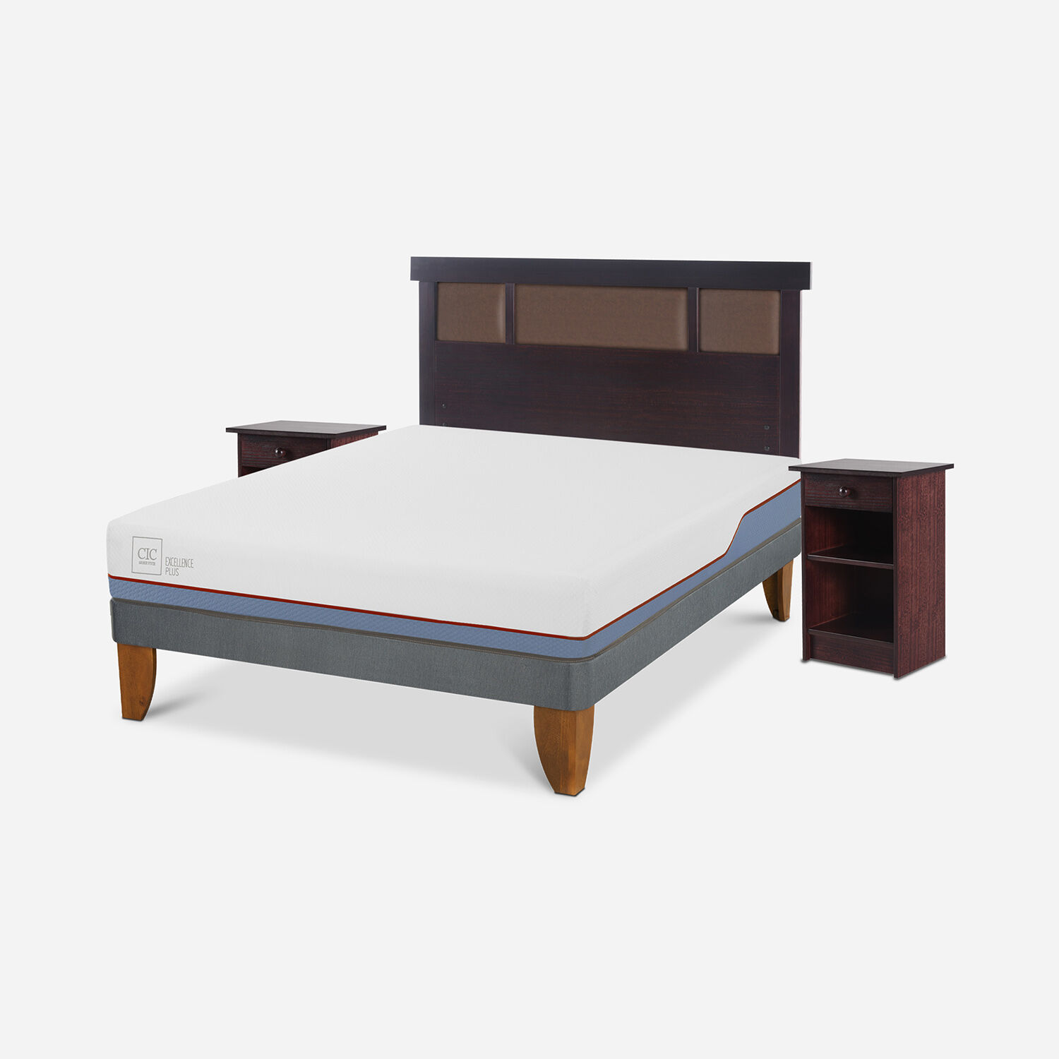 Cama Europea 2 Plazas Excellence Plus Base Normal + Set Dublín Chocolate