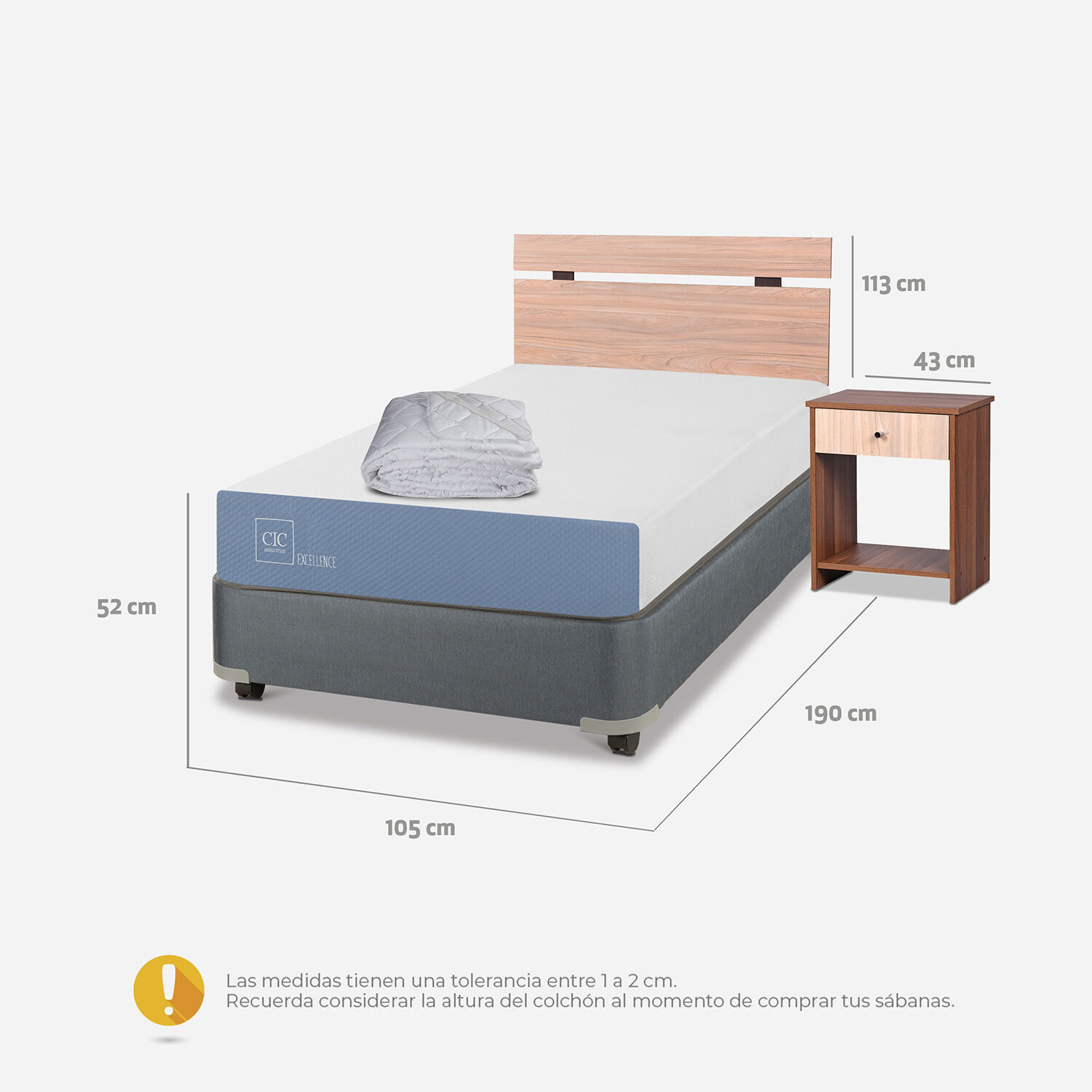 Cama Americana 1,5 Plazas Excellence + Set Olmo + Plumón