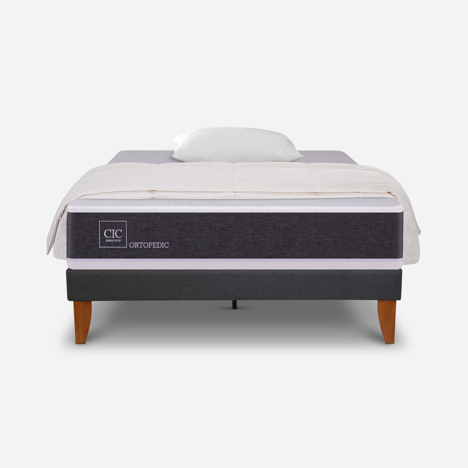 Cama Europea Curve 1,5 Plazas Ortopedic + Plumón + Almohadas