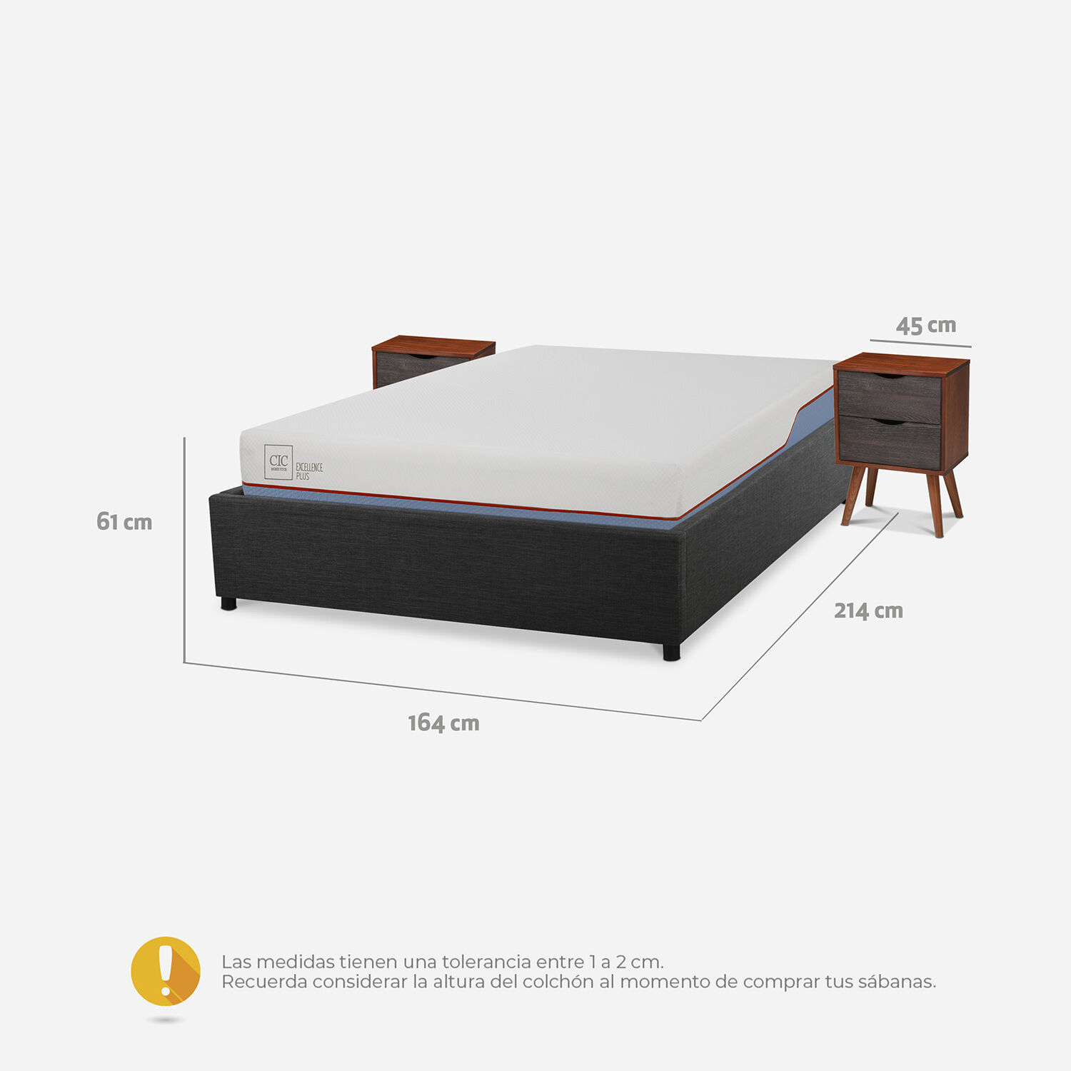 Cama Space Box 2 Plazas Excellence Plus + Velador Níger