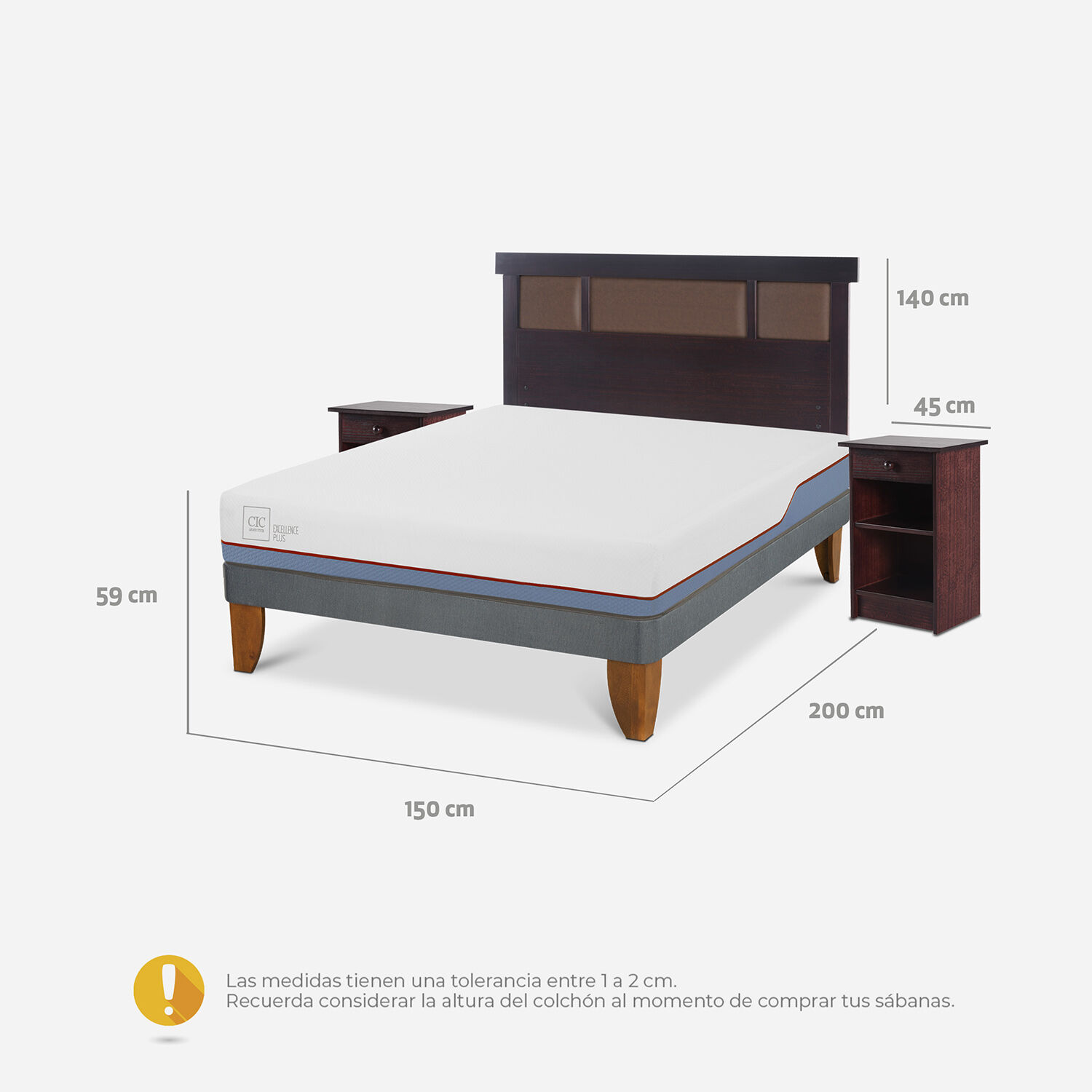 Cama Europea 2 Plazas Excellence Plus Base Normal + Set Dublín Chocolate