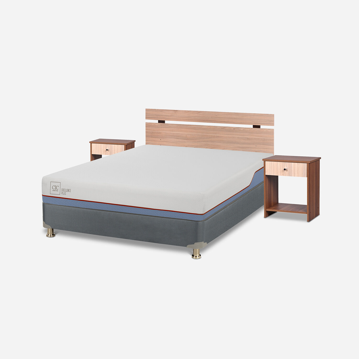 Cama Americana 2 Plazas Excellence Plus Base Normal + Set Olmo