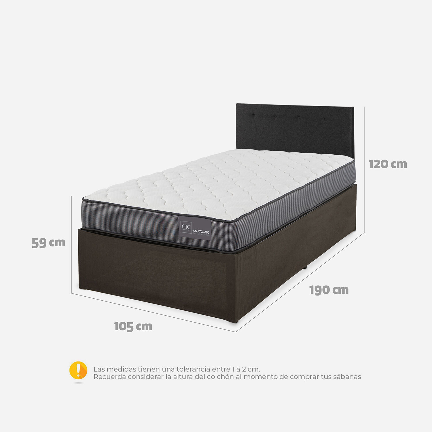 Cama Iron Smart 1,5 Plazas Anatomic + Respaldo Black