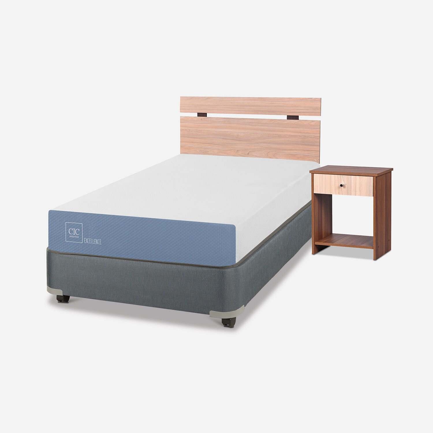 Cama Americana 1,5 Plazas Excellence + Set Olmo