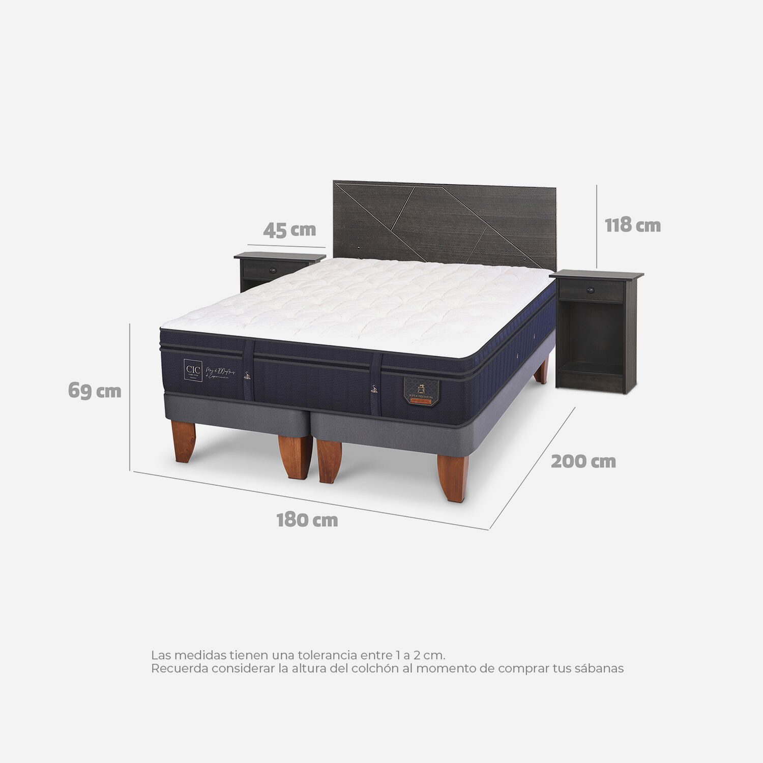 Cama Europea King Super Premium Set Villarrica Gris