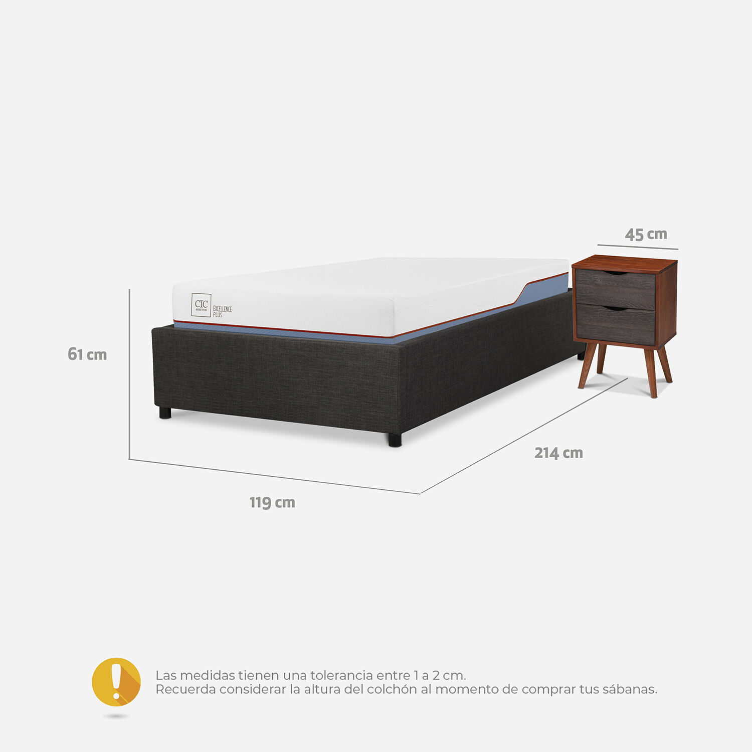 Cama Space Box 1,5 Plazas Excellence Plus + Velador Níger