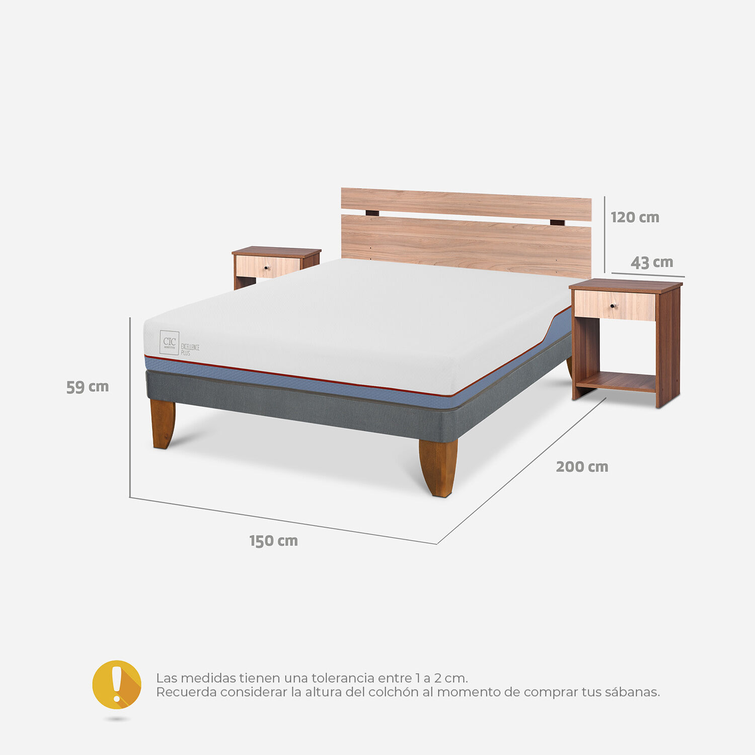 Cama Europea 2 Plazas Excellence Plus Base Normal + Set Olmo