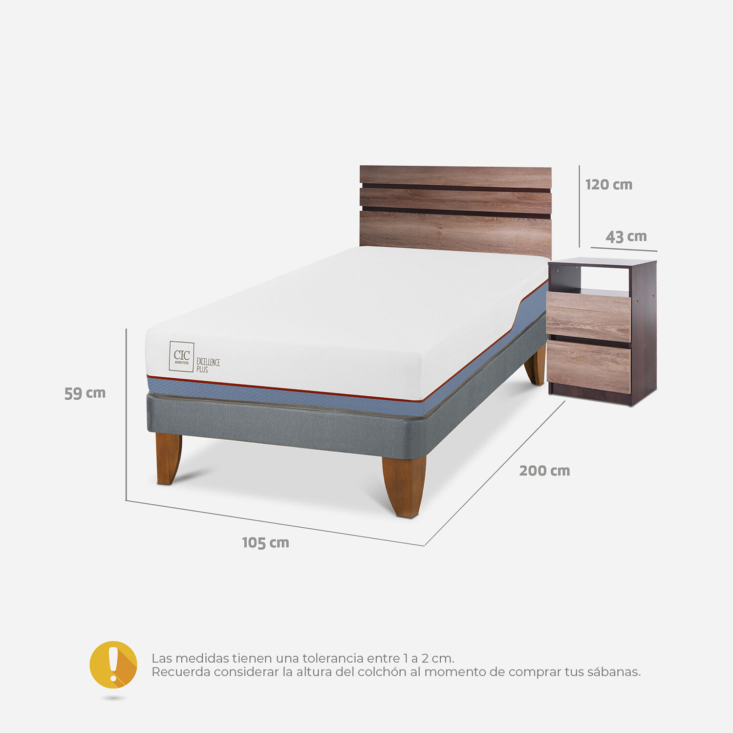 Cama Europea 1,5 Plazas Excellence Plus + Set Ares