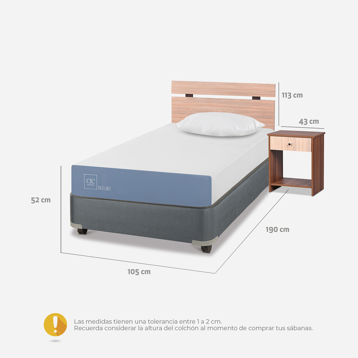 Cama Americana 1,5 Plazas Excellence + Set Olmo + Almohada