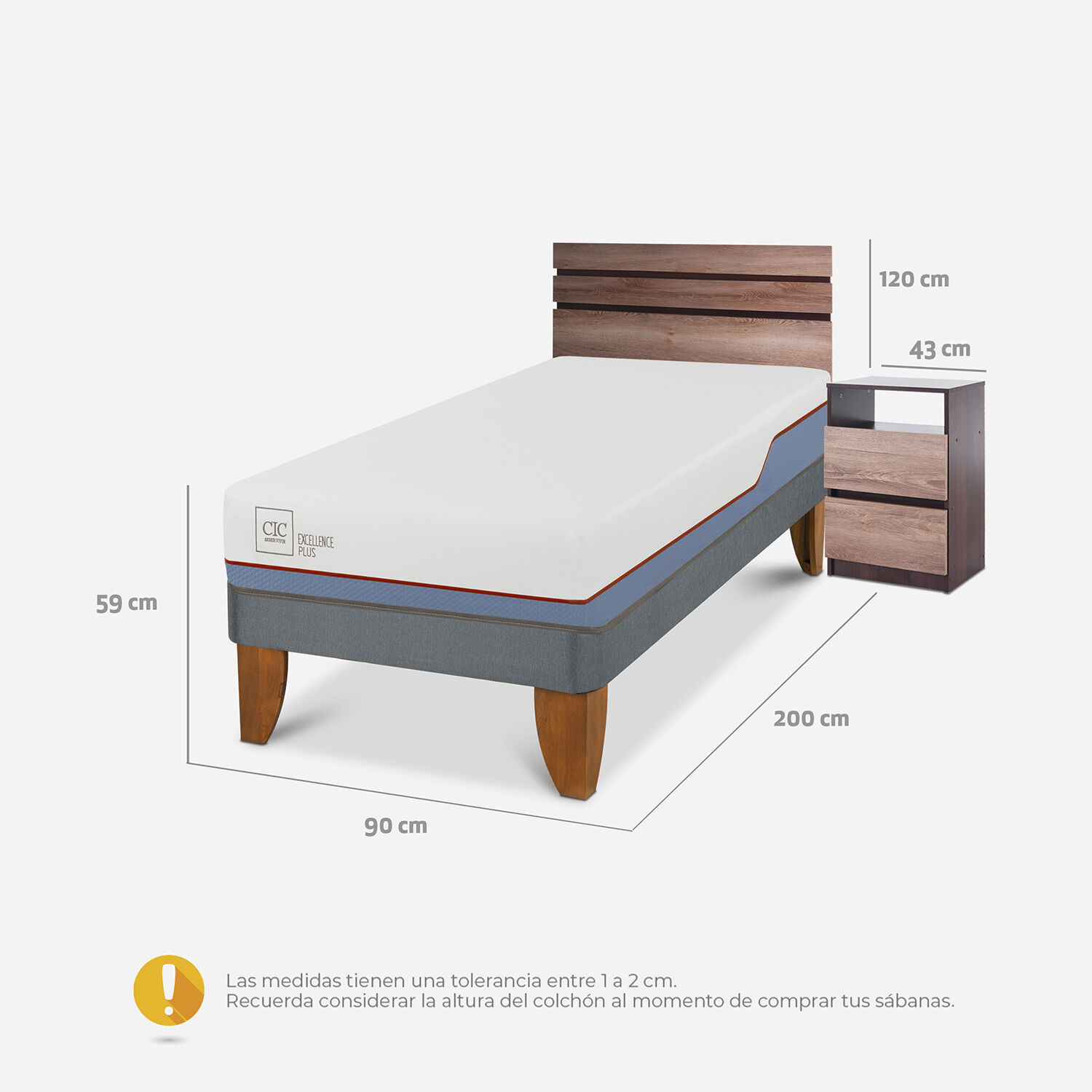 Cama Europea 1 Plaza Excellence Plus + Set Ares