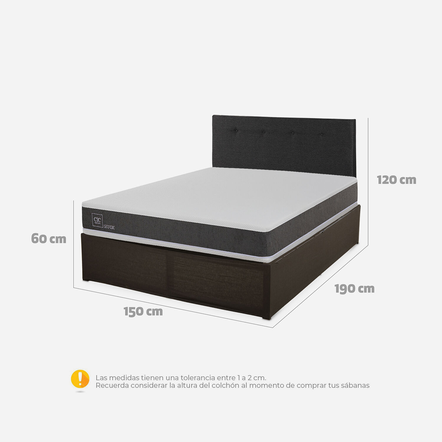 Cama Iron Smart 2 Plazas Ortopedic + Respaldo Black