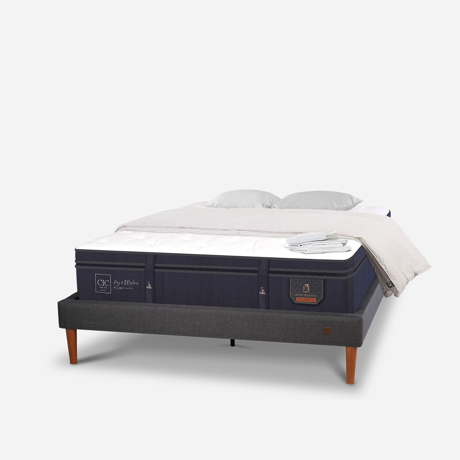 Cama Europea Curve 2 Plazas Super Premium + Plumón + Sábanas + Almohadas