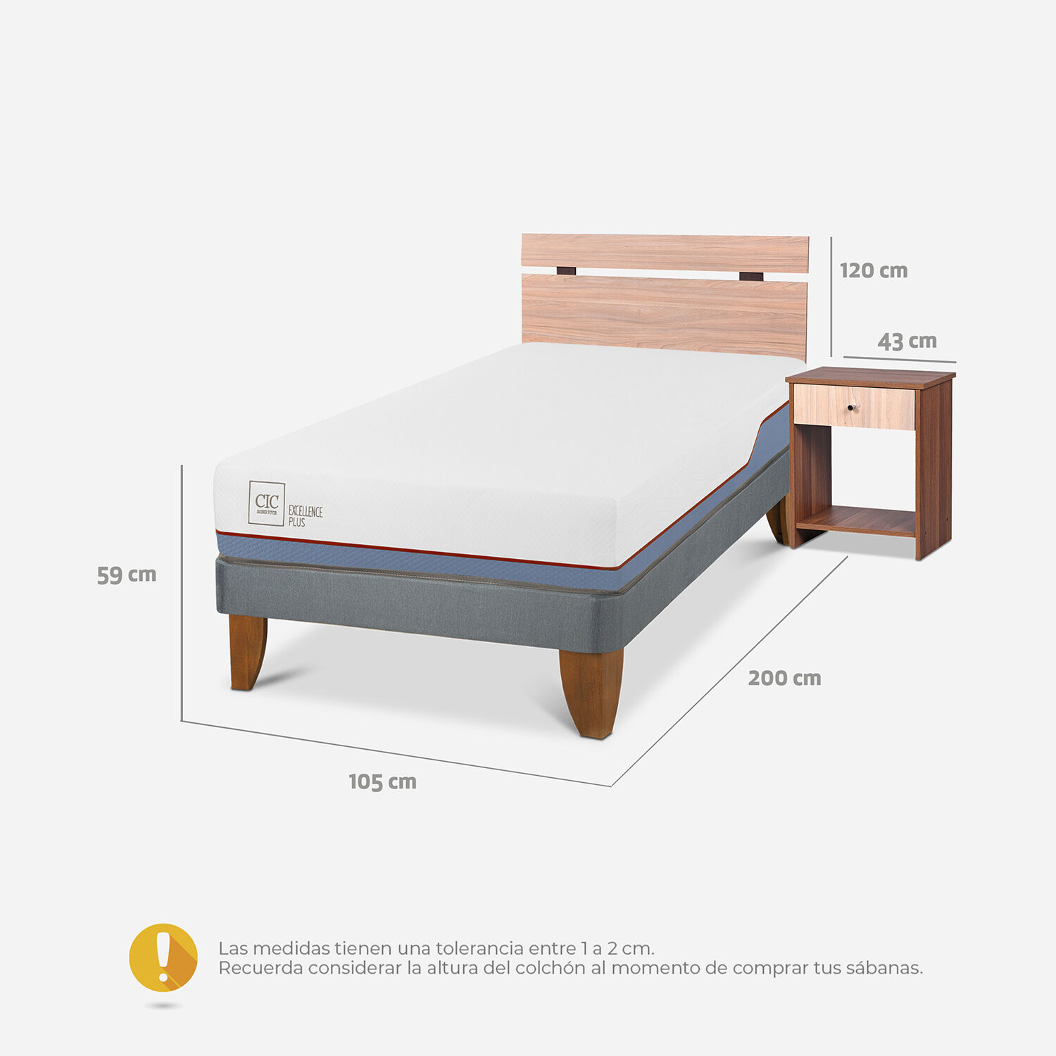 Cama Europea 1,5 Plazas Excellence Plus + Set Olmo