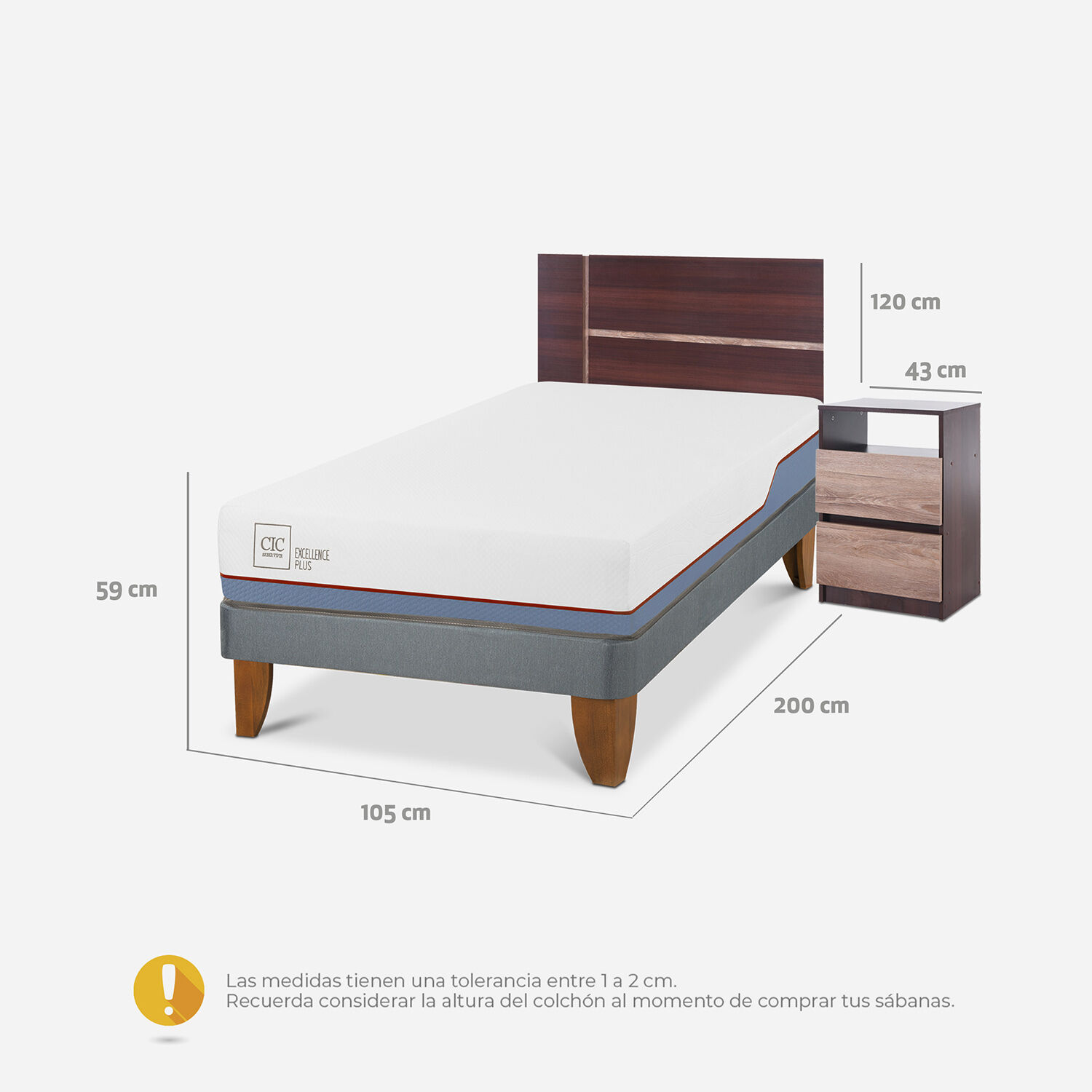 Cama Europea 1,5 Plazas Excellence Plus + Set Enio