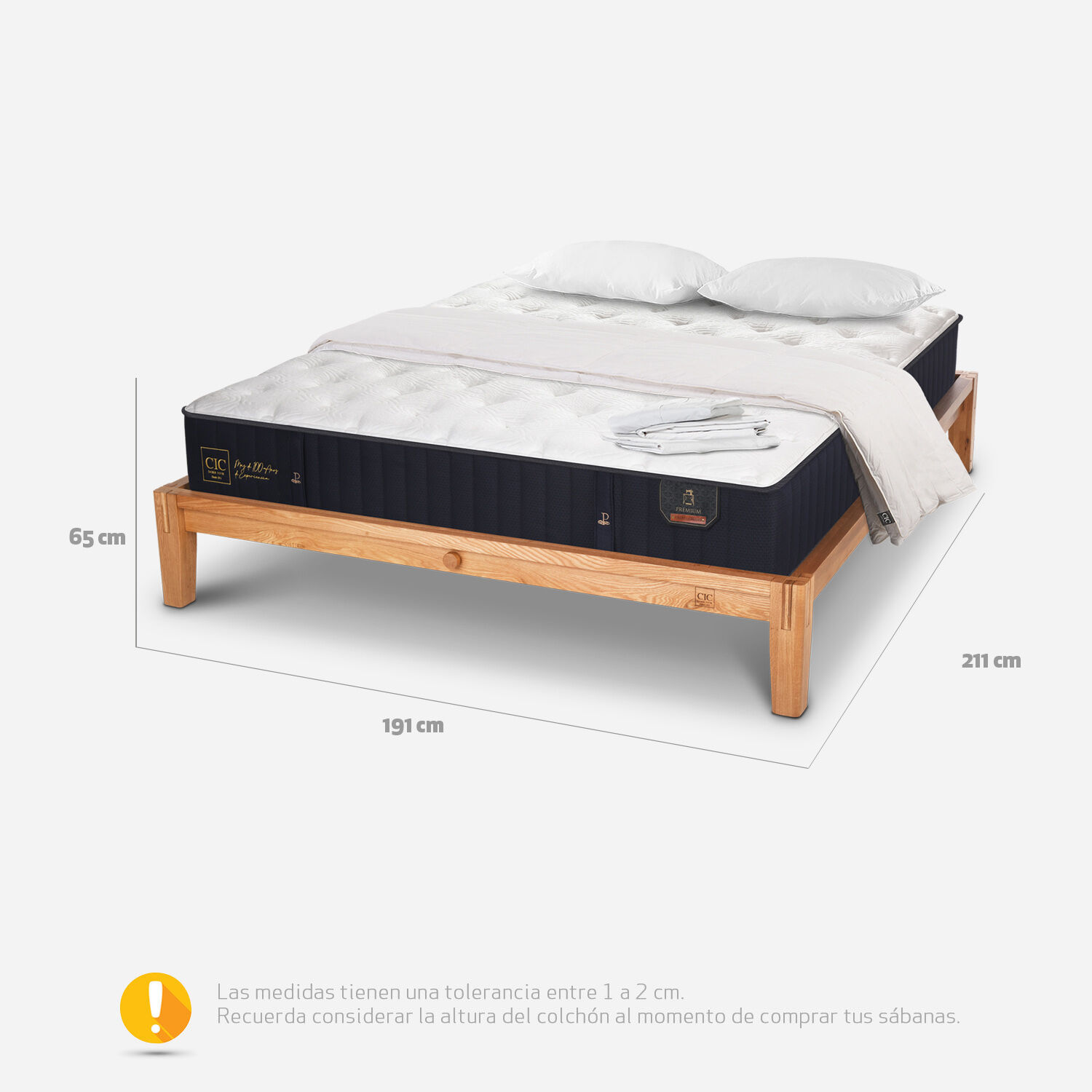 Cama Oak King Premium Sábanas + Plumón + Almohadas