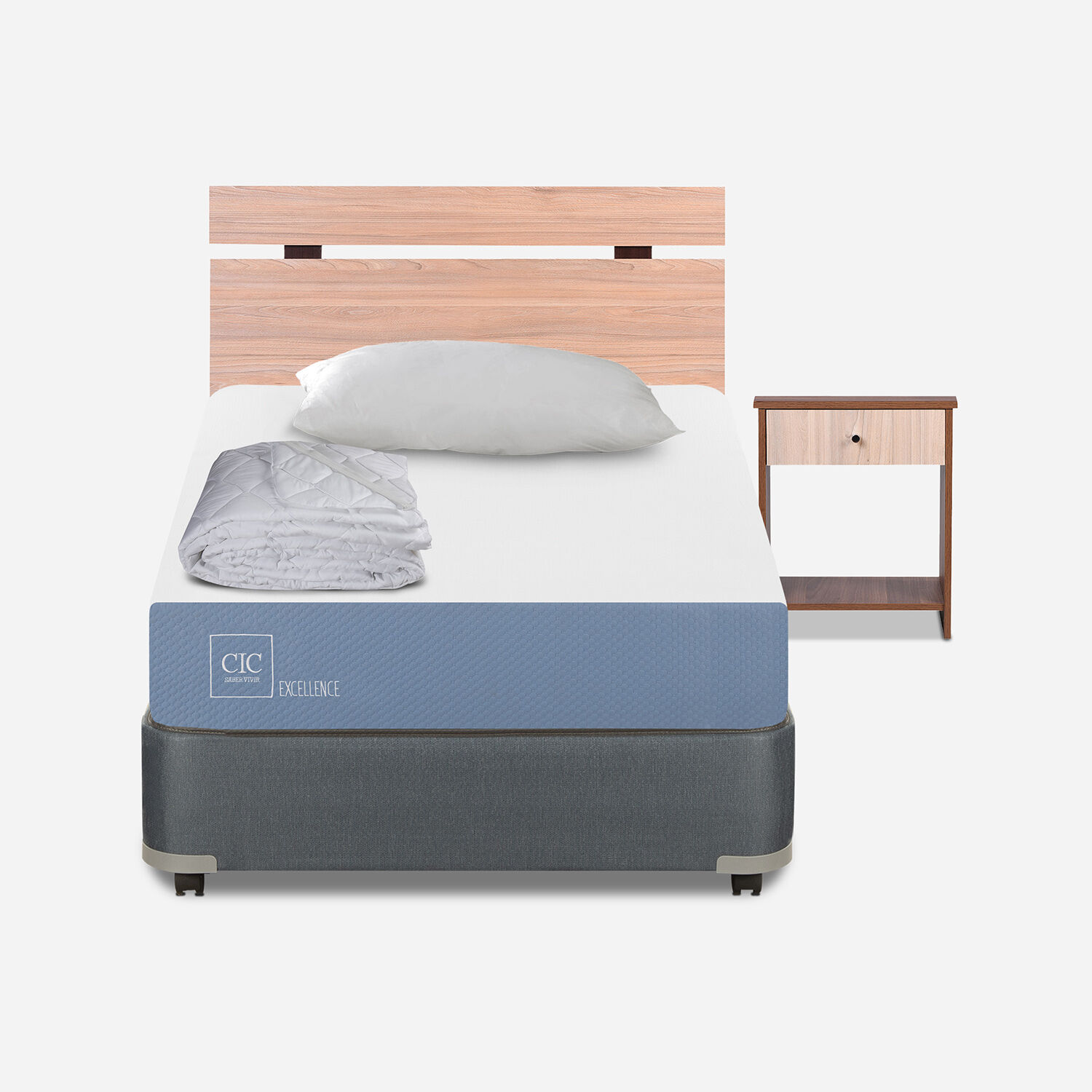 Cama Americana 1,5 Plazas Excellence + Set Olmo + Almohada + Plumón