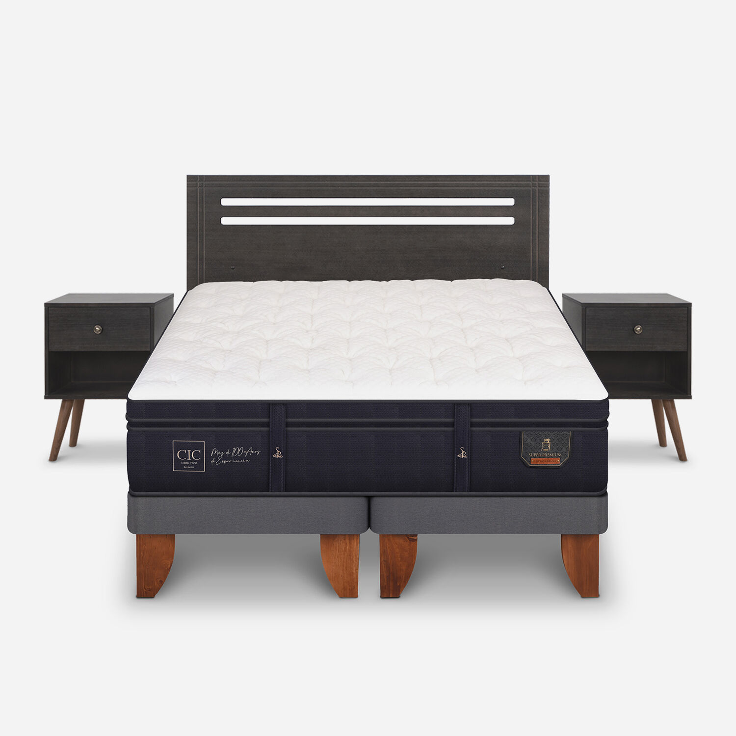 Cama Europea 2 Plazas Super Premium Set Múnich Gris