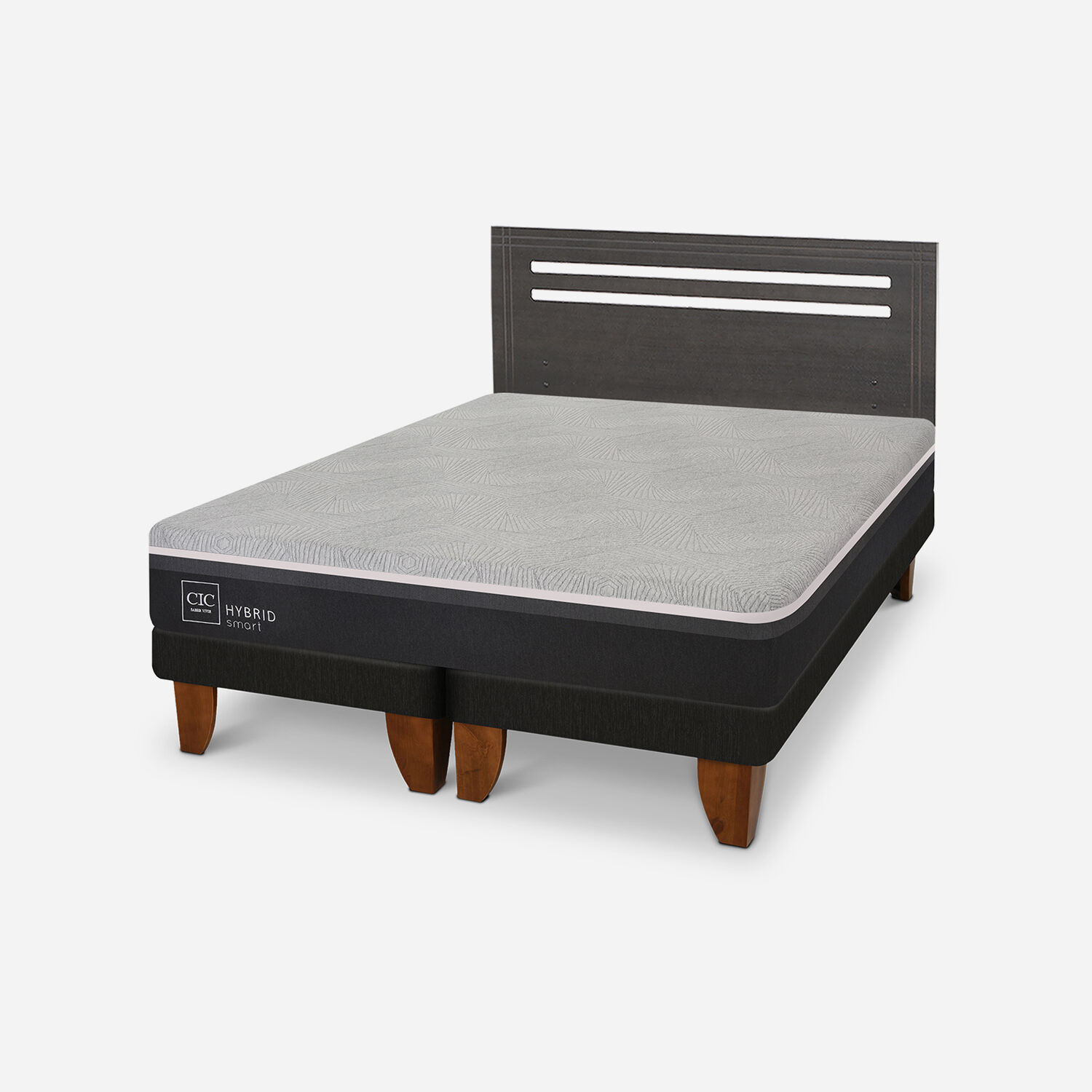 Cama Europea 2 Plazas Hybrid Respaldo Múnich Gris