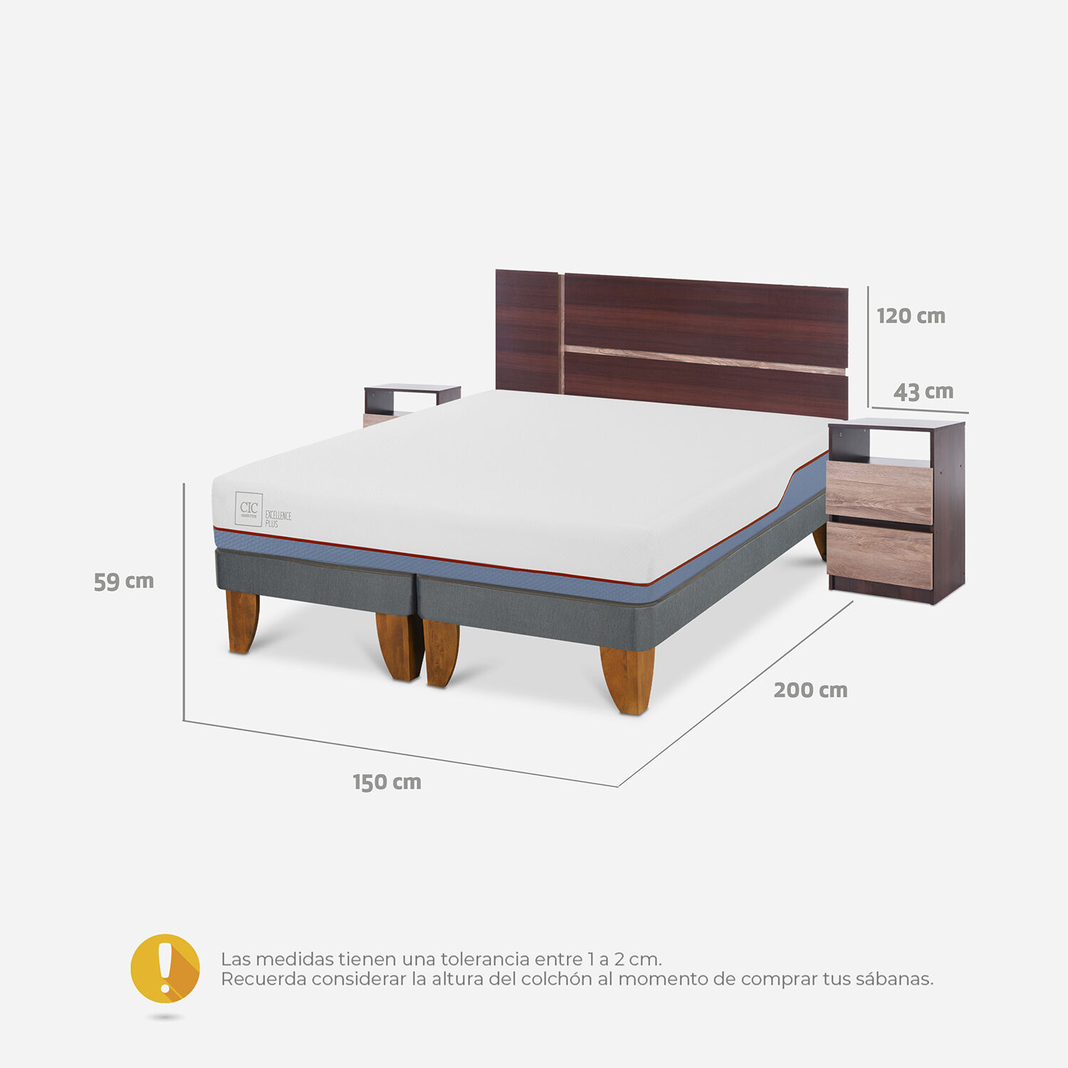 Cama Europea 2 Plazas Excellence Plus Base Dividida + Set Enio