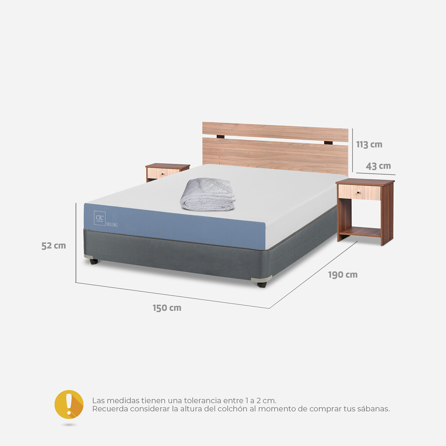 Cama Americana 2 Plazas Excellence + Set Olmo + Plumón