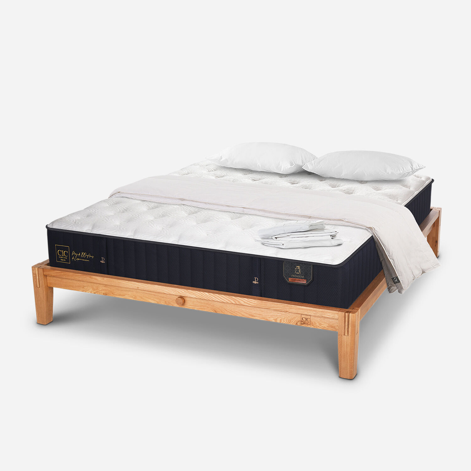 Cama Oak King Premium Sábanas + Plumón + Almohadas