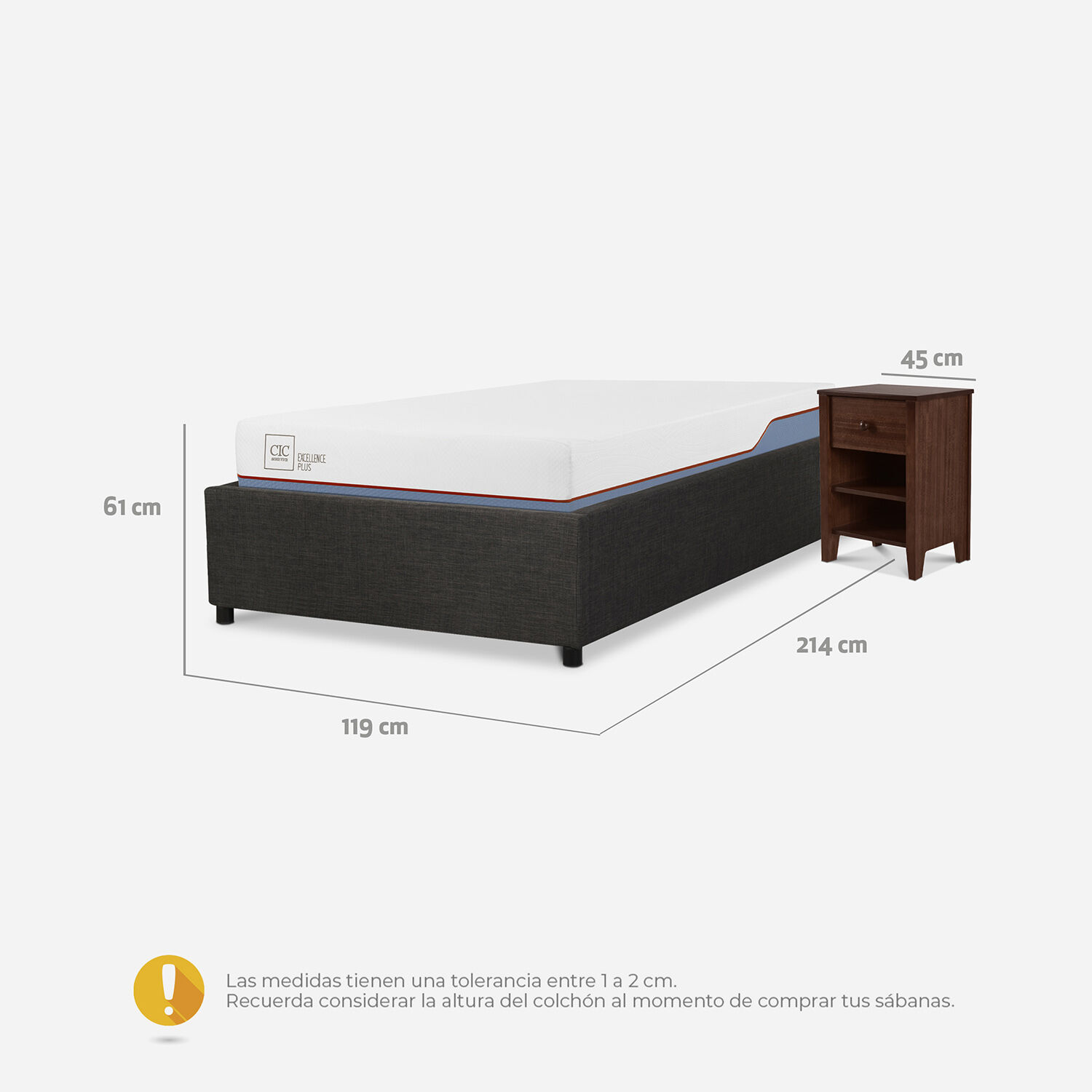 Cama Space Box 1,5 Plazas Excellence Plus + Velador Torino Chocolate