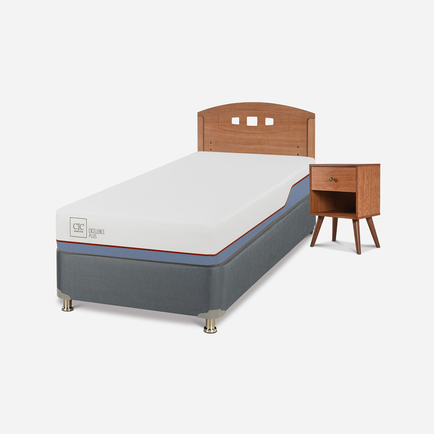 Cama Americana 1 Plaza Excellence Plus + Set Gales Caramel