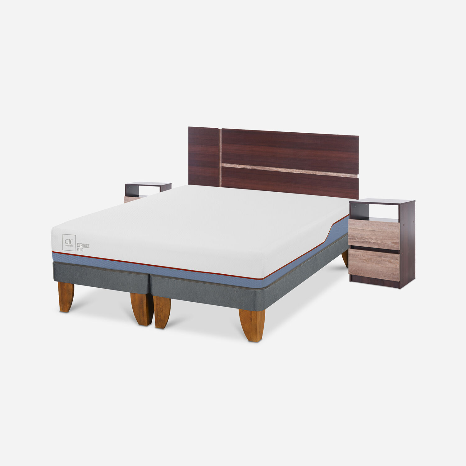 Cama Europea 2 Plazas Excellence Plus Base Dividida + Set Enio