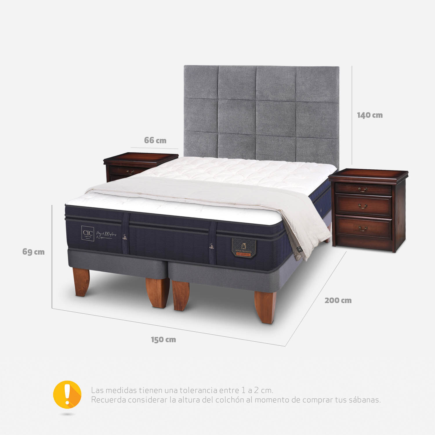 Cama Europea 2 Plazas Base Dividida Super Premium + Set Támesis + Almohadas 15% Pluma de Ganso