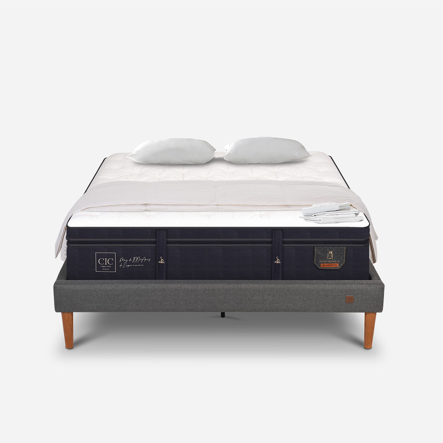 Cama Europea Curve 2 Plazas Super Premium + Plumón + Sábanas + Almohadas