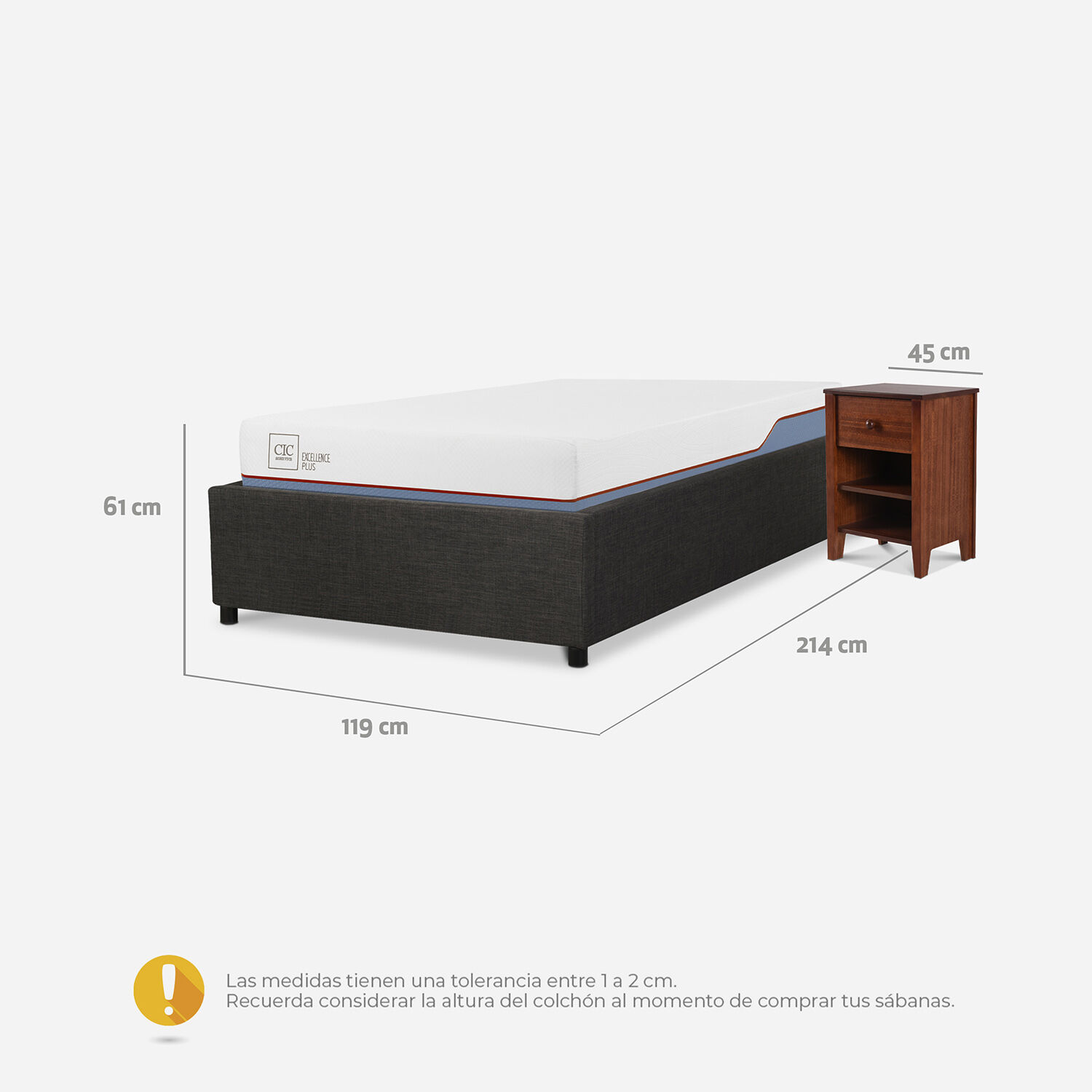 Cama Space Box 1,5 Plazas Excellence Plus + Velador Torino Caramel