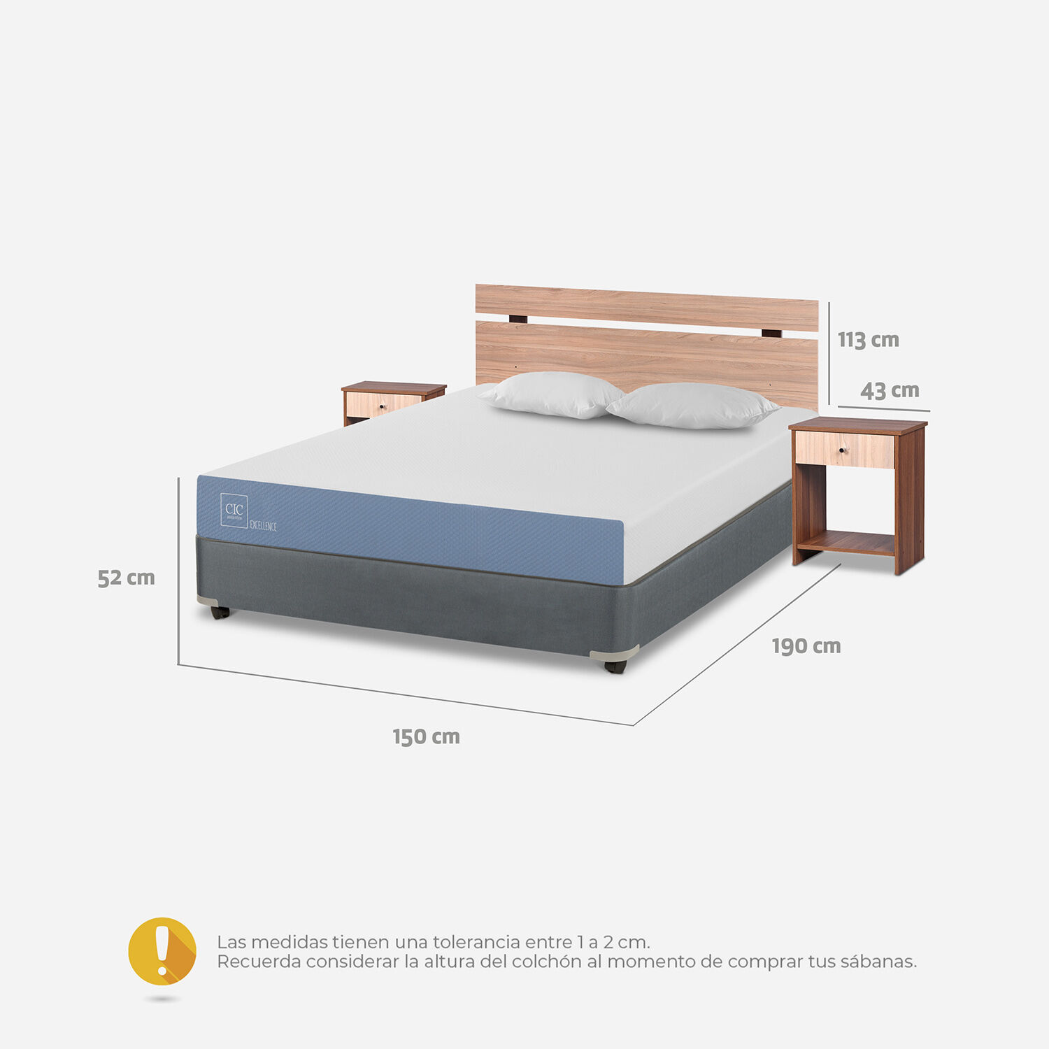 Cama Americana 2 Plazas Excellence + Set Olmo + Almohadas