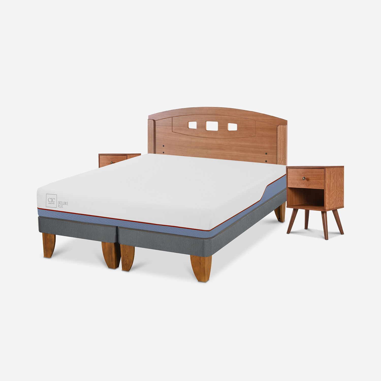 Cama Europea 2 Plazas Excellence Plus Base Dividida + Set Gales Caramel