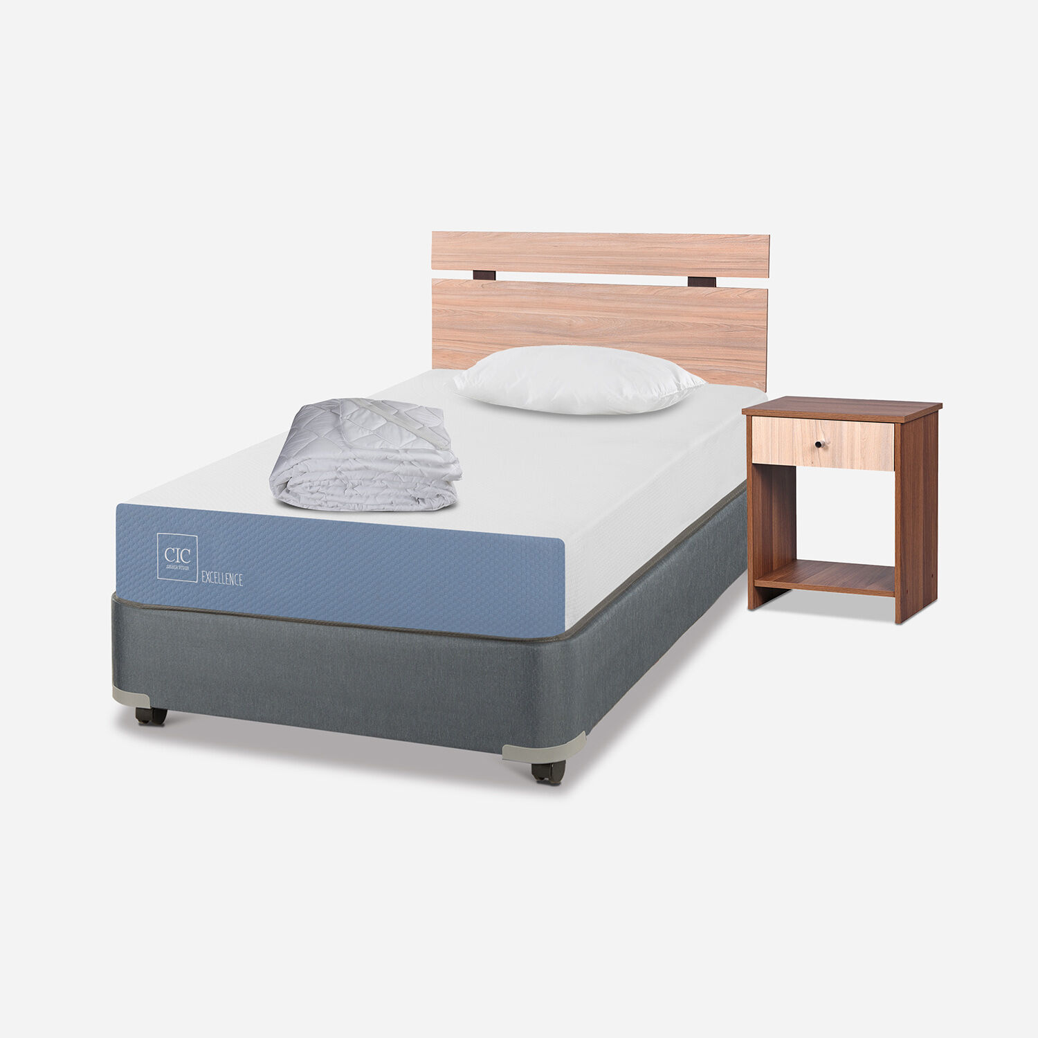 Cama Americana 1,5 Plazas Excellence + Set Olmo + Almohada + Plumón