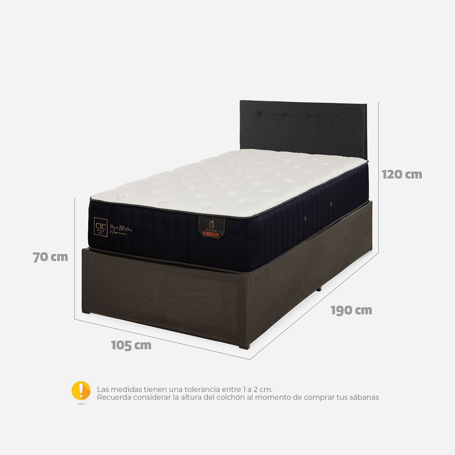 Cama Iron Smart 1,5 Plazas Premium + Respaldo Black