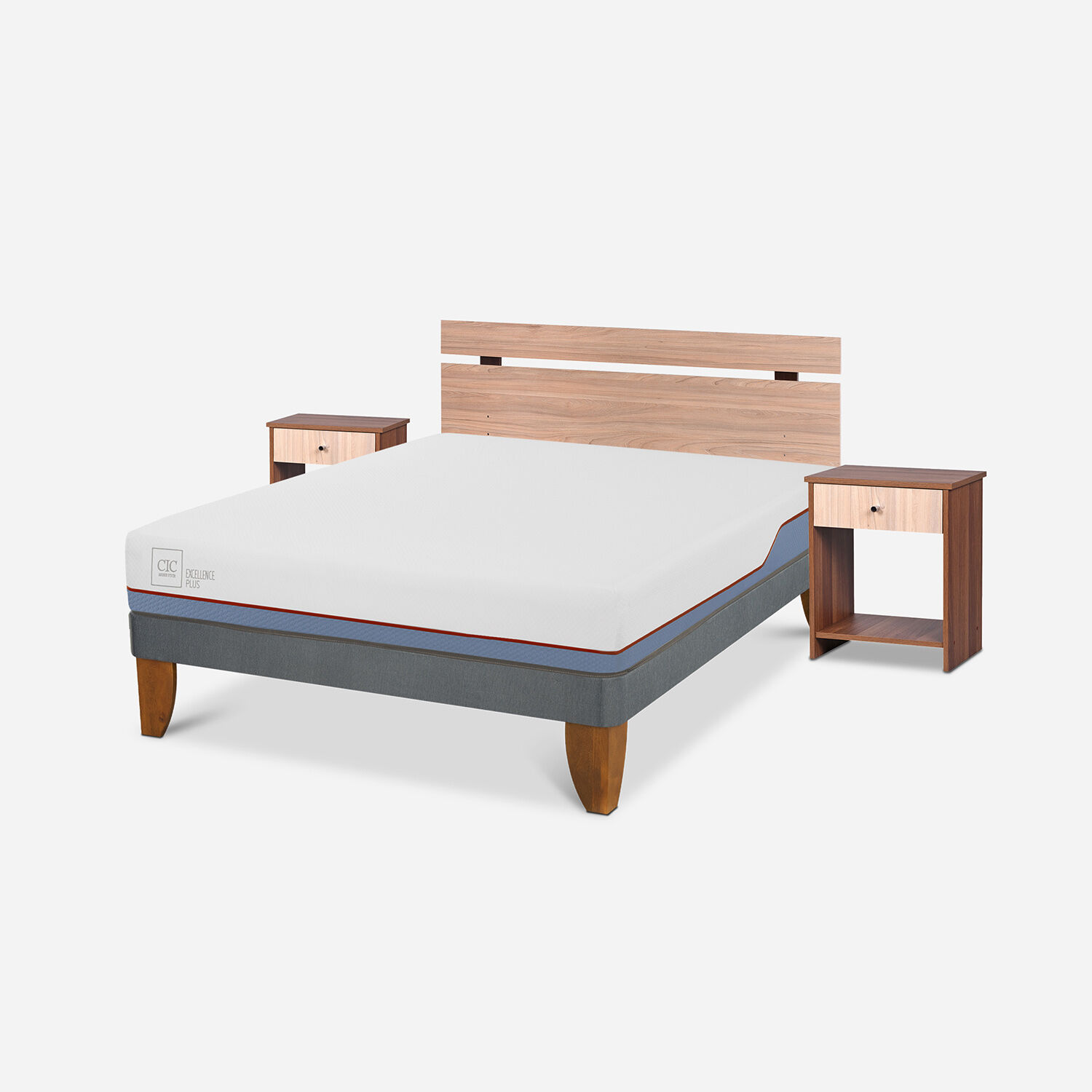 Cama Europea 2 Plazas Excellence Plus Base Normal + Set Olmo