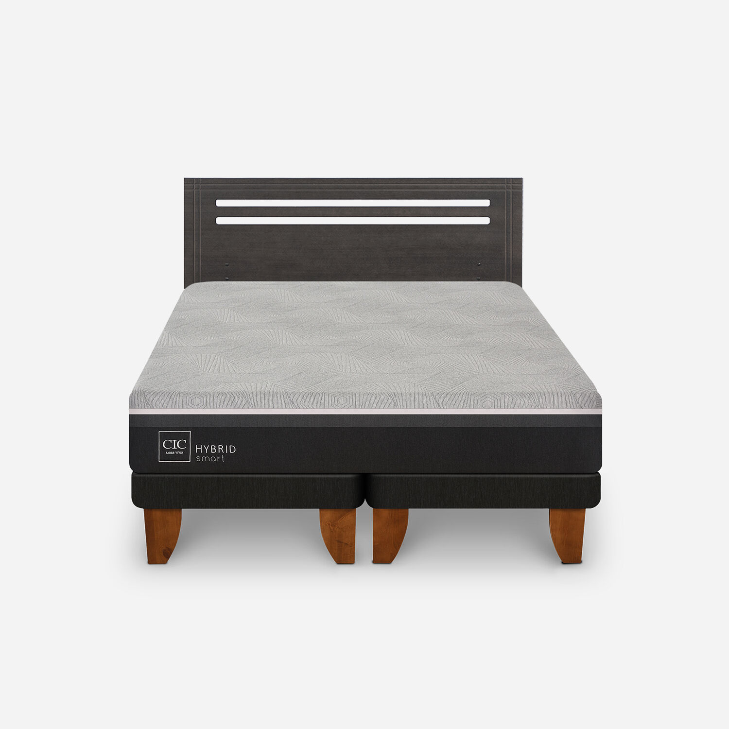 Cama Europea 2 Plazas Hybrid Respaldo Múnich Gris